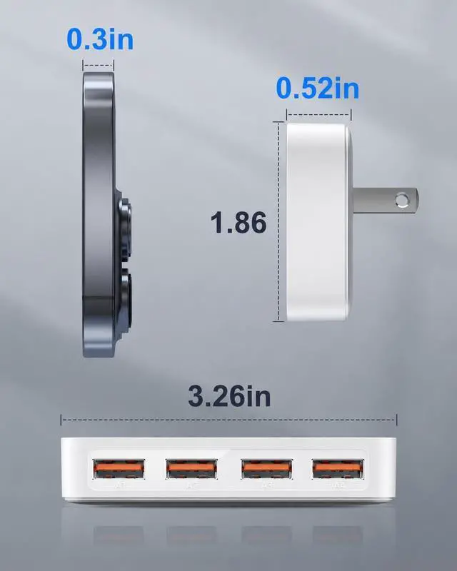 Alt view image 3 of 6 - 20W Flat USB Wall Charger 4 USB-A Ports Foldable Plug for Home & Travel | Slim & Compact Design for Travel Ultra-slim body fits behind sofas 4 USB-A ports share 5V/4A Thin Phone Charging Block