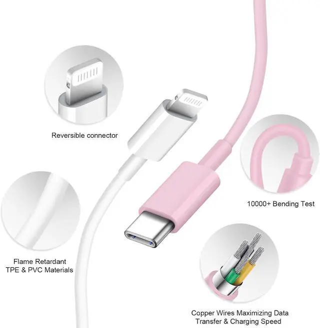 Alt view image 3 of 7 - iPhone Charger Fast Charging USB C Charger Block Type C Charging iPad Chargers with 6FT C Chargers Cord Compatible with iPhone14/14 Pro Max/13/13Pro/12/12 Pro/11 iPad(Pink