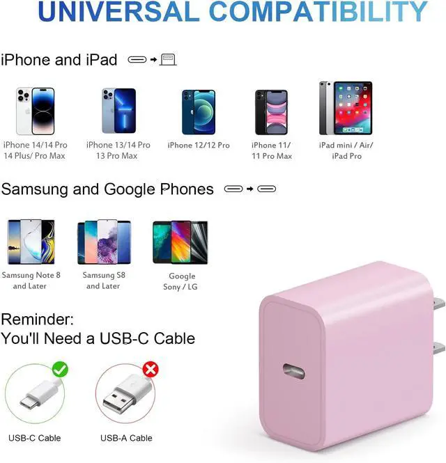 Alt view image 6 of 7 - iPhone Charger Fast Charging USB C Charger Block Type C Charging iPad Chargers with 6FT C Chargers Cord Compatible with iPhone14/14 Pro Max/13/13Pro/12/12 Pro/11 iPad(Pink