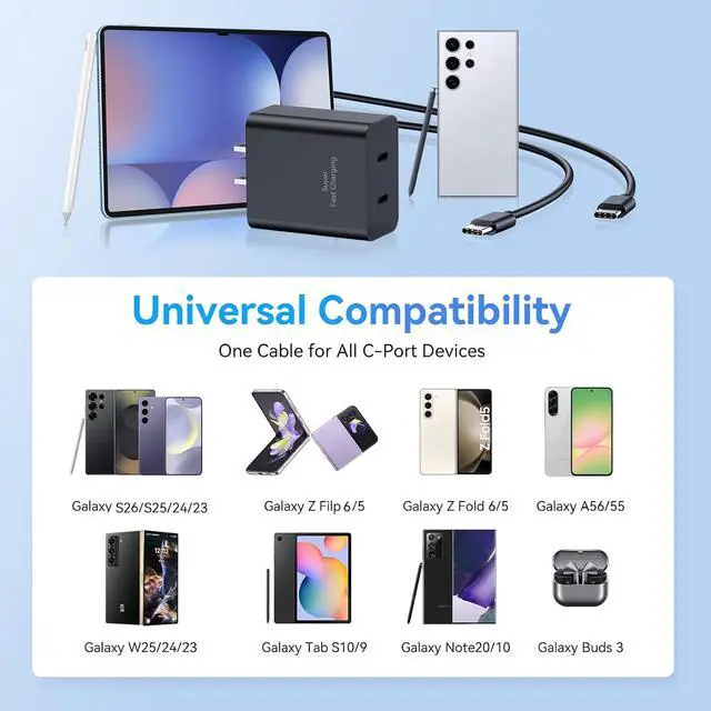 Alt view image 3 of 7 - Super Fast Charger 45W Dual Port Charger Fast Charging 2Pack Quick Android Phone Charger Block 10FT Long USB C Charger Cord for Galaxy S26 Ultra/S26+/S25/S24/S23/S22/S21
