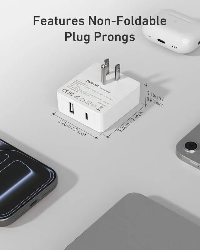Alt view image 6 of 7 - Flat USB C Wall Charger 45W Dual Port PPS Fast USB Charger Block(1*USB-C & 1*USB-A) Slim USB C Wall Plug for iPhone 17/16 and More Series MacBook Air iPad