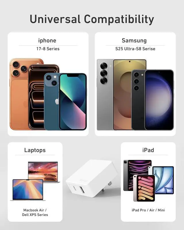 Alt view image 7 of 7 - Flat USB C Wall Charger 45W Dual Port PPS Fast USB Charger Block(1*USB-C & 1*USB-A) Slim USB C Wall Plug for iPhone 17/16 and More Series MacBook Air iPad