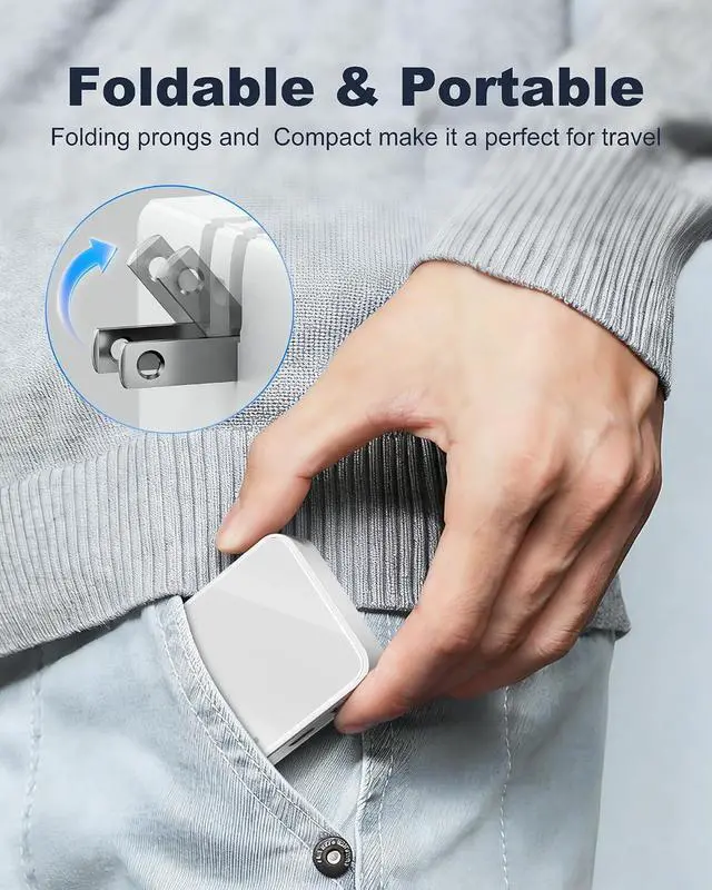 Alt view image 4 of 6 - 20W Flat USB Wall Charger 4 USB-A Ports Foldable Plug for Home & Travel | Slim & Compact Design for Travel Ultra-slim body fits behind sofas 4 USB-A ports share 5V/4A Thin Phone Charging Block