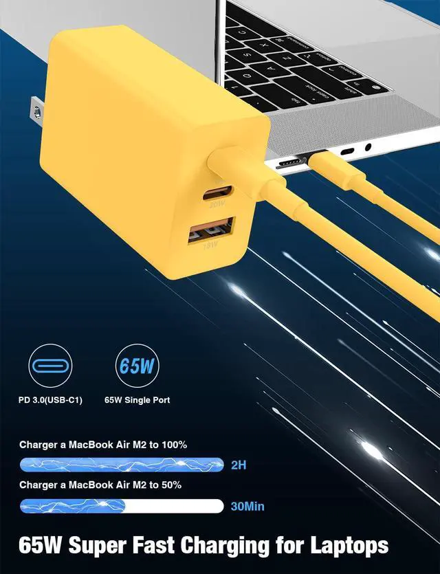 Alt view image 2 of 7 - 2Pack 65W USB C Wall Charger Block 3-Port USB C Charging Adapter 100W Type C Super Fast Charging Power Plug Cube for MacBook Pro/Air i-Pad Pro i-Phone 17/16/15 Galaxy S25 and More