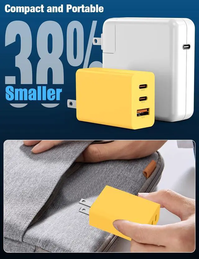 Alt view image 5 of 7 - 2Pack 65W USB C Wall Charger Block 3-Port USB C Charging Adapter 100W Type C Super Fast Charging Power Plug Cube for MacBook Pro/Air i-Pad Pro i-Phone 17/16/15 Galaxy S25 and More