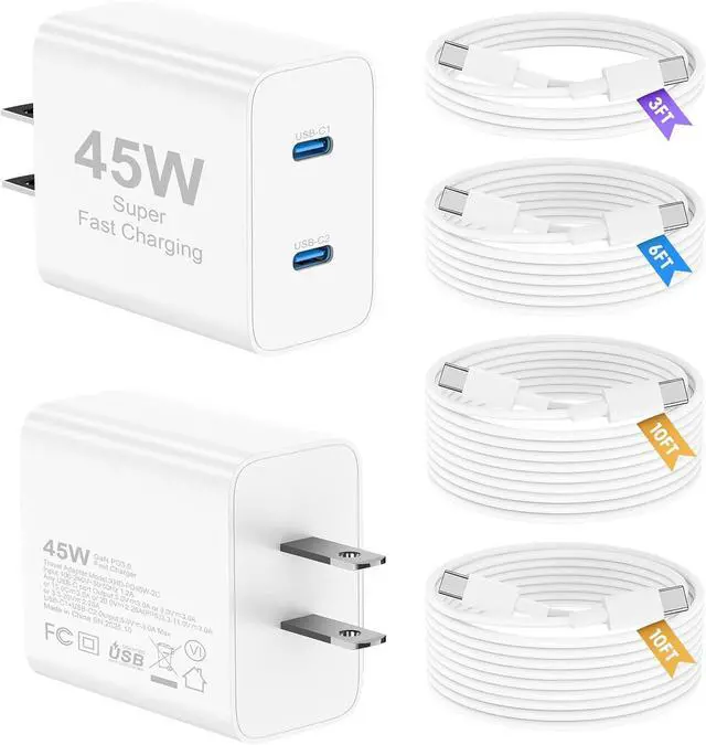 Main image of 45W iPhone 17 16 15 Charger Fast Charging 2Pack Dual Port USB C Charger Block with Long 60W 3/6/10/10FT USB C to C Cable PD 3.0 Wall Charger Plug for iPhone 17/16 Pro Max/15 Series/iPad Pro