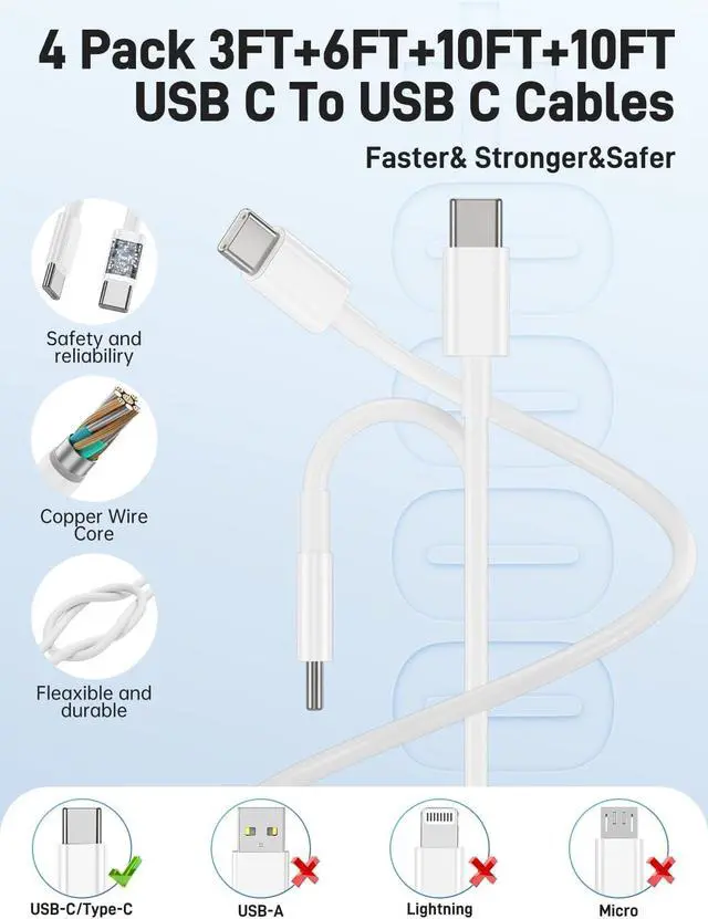 Alt view image 6 of 7 - 45W iPhone 17 16 15 Charger Fast Charging 2Pack Dual Port USB C Charger Block with Long 60W 3/6/10/10FT USB C to C Cable PD 3.0 Wall Charger Plug for iPhone 17/16 Pro Max/15 Series/iPad Pro