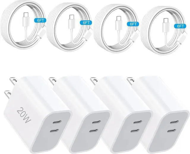 Main image of USB C Charger Block Fast Charging Charger Adapter 4 Pack Type C Wall Charger with 6FT Fast Charging Cable for iPhone 17/17 Plus/17 Pro Max/16/16 Pro Max/15 Pro Max (White Dual USB Type C)
