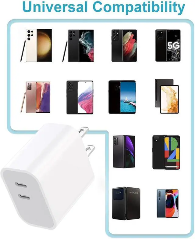 Alt view image 4 of 7 - USB C Charger Block Fast Charging Charger Adapter 4 Pack Type C Wall Charger with 6FT Fast Charging Cable for iPhone 17/17 Plus/17 Pro Max/16/16 Pro Max/15 Pro Max (White Dual USB Type C)