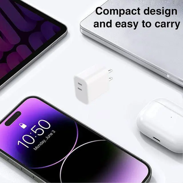 Alt view image 6 of 7 - USB C Charger Block Fast Charging Charger Adapter 4 Pack Type C Wall Charger with 6FT Fast Charging Cable for iPhone 17/17 Plus/17 Pro Max/16/16 Pro Max/15 Pro Max (White Dual USB Type C)