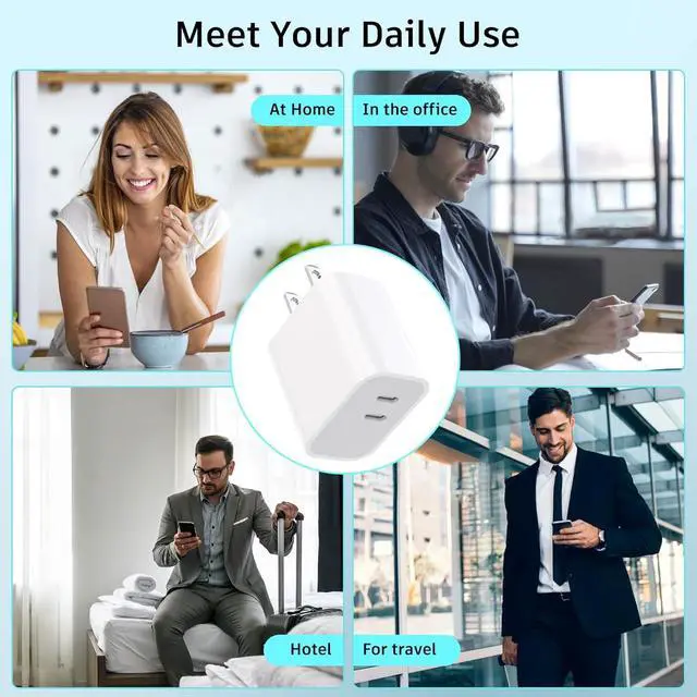 Alt view image 7 of 7 - USB C Charger Block Fast Charging Charger Adapter 4 Pack Type C Wall Charger with 6FT Fast Charging Cable for iPhone 17/17 Plus/17 Pro Max/16/16 Pro Max/15 Pro Max (White Dual USB Type C)