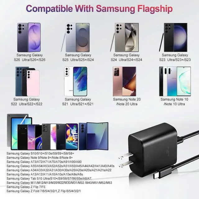 Alt view image 3 of 7 - 60W Super Fast Charger Charger Android Phone Chargers 2Pack USB C Charger Fast Charging Block & 10FT USB C Cable Cord for Galaxy S26 Ultra/S26/S26+/S25 Ultra/S25/S24/S23/S22 Ultra/S20