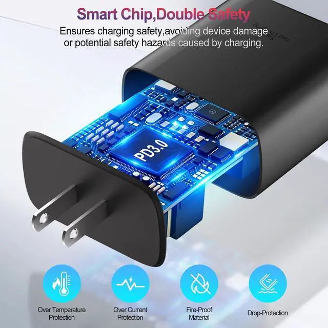 Alt view image 4 of 7 - 60W Super Fast Charger Charger Android Phone Chargers 2Pack USB C Charger Fast Charging Block & 10FT USB C Cable Cord for Galaxy S26 Ultra/S26/S26+/S25 Ultra/S25/S24/S23/S22 Ultra/S20