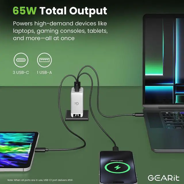 Alt view image 4 of 7 - USB C Charger Block 65W 3-Port Fast Charging Adapter Compact Foldable PD Charger Compatible with MacBook Pro/Air iPad iPhone 17/16/15/14 Galaxy S25/S20 Pixel and More
