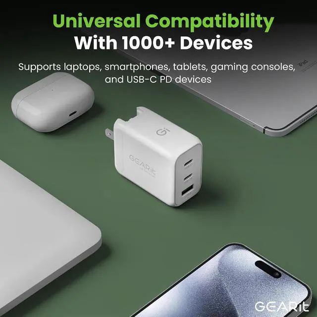 Alt view image 6 of 7 - USB C Charger Block 65W 3-Port Fast Charging Adapter Compact Foldable PD Charger Compatible with MacBook Pro/Air iPad iPhone 17/16/15/14 Galaxy S25/S20 Pixel and More