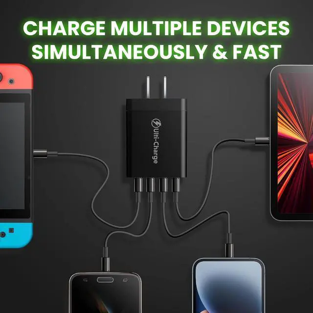 Alt view image 4 of 7 - Ulti Charger 4 Ports with Quick USBC Charger Boltz Pro Lightning Fast Charging Block for Smart Phones Tablets Devices with Multiple Ports | Wall Charge for Travel & Home (USB C x2 USB Ax2)