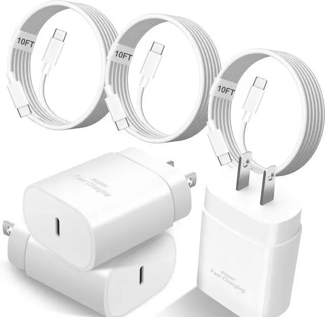 Main image of Super Fast Charger 25W Charger Fast Charging Block 3Pack Quick Type C Android Phone Charger 10FT Extra Long USB C Charging Cord for Galaxy S26+/S26 Ultra/S25+/S24/S23/S22 FE/S21