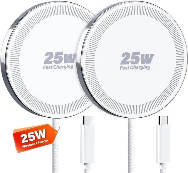 Main image of 25W Wireless Charger for MagSafe Magnetic Fast Charging Pad for iPhone 17/16/15/14/13/12 Series & AirPods Strong Magnet Thin & Portable Wireless Charger for Travel Home Office(White 2Pack)