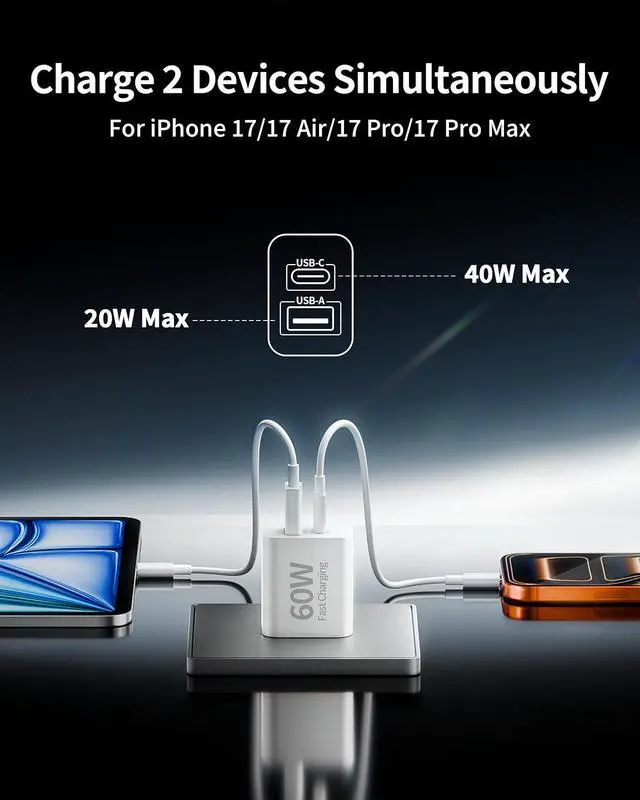 Alt view image 3 of 7 - iPhone 17 16 15 Charger 3-Pack 60W Fast USB C Charger Block Type C Chargers Super Fast Charging for iPhone 17/17 Pro/17 Pro Max/Air/16/16 Plus/16 Pro/15/15 Pro Max iPad with 6FT USB-C Cable Cord