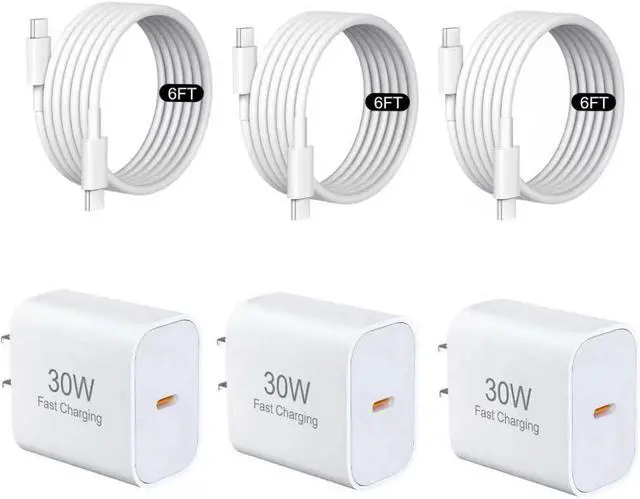 Main image of 3-Pack 30W USB C Charger Fast Charging with 6FT USB C Cable Type C Charger for iPhone 17/17 Pro/17 Pro Max/16/15/15 Pro Max Fast Charger for iPhone USB-C Chargers for USB-C Devices