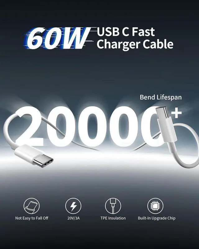 Alt view image 6 of 7 - iPhone 17 16 15 Charger 3-Pack 60W Fast USB C Charger Block Type C Chargers Super Fast Charging for iPhone 17/17 Pro/17 Pro Max/Air/16/16 Plus/16 Pro/15/15 Pro Max iPad with 6FT USB-C Cable Cord