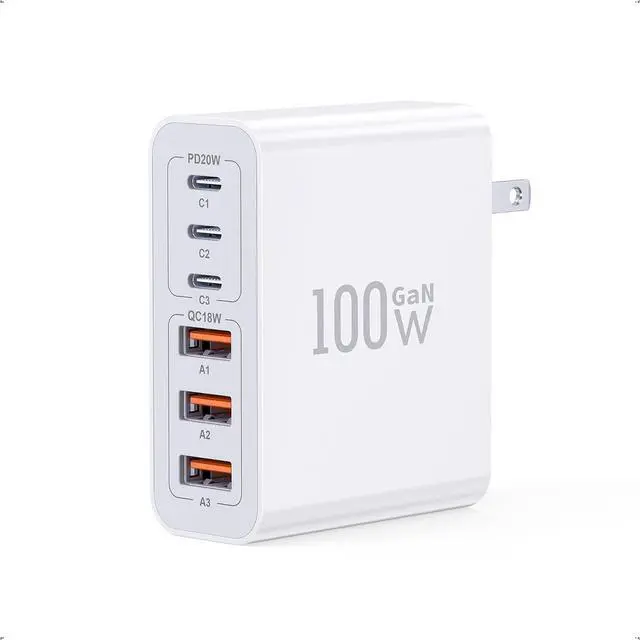 Main image of USB C Wall Charger 100W 6-Port PD Fast USB C Charging Block 3USB C+3USB A Charging Station Hub Block Power Strip Adapter Plug Type C Cube Brick for iPhone 17/16/15/14/13/Pro Max iPad Tablet