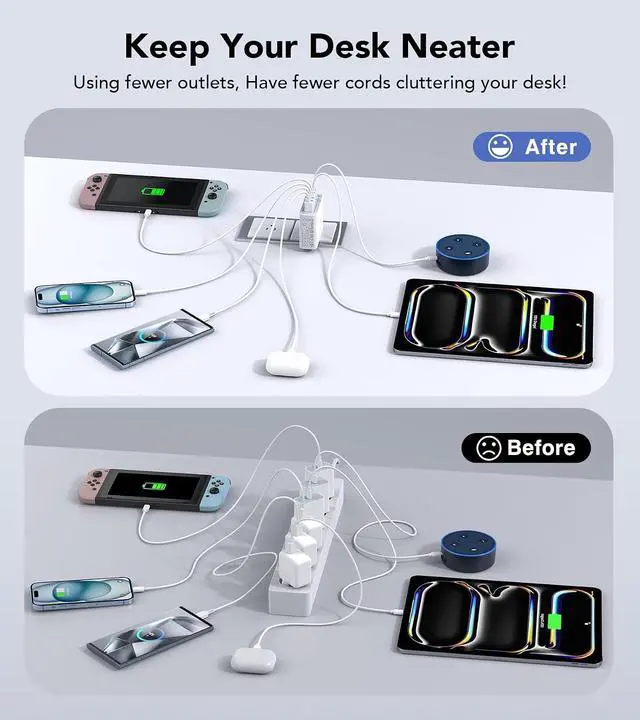 Alt view image 5 of 7 - USB C Wall Charger 100W 6-Port PD Fast USB C Charging Block 3USB C+3USB A Charging Station Hub Block Power Strip Adapter Plug Type C Cube Brick for iPhone 17/16/15/14/13/Pro Max iPad Tablet