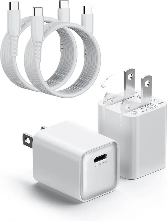 Main image of 30W Compact Wall Charger USB C Charger Block with GaN III Tech PD3.0 PPS QC4.0 Fast Charging Foldable Power Adapter for iPhone 17 16 15 Galaxy Pixel iPad AirPods(White with Cable 2 Pack)