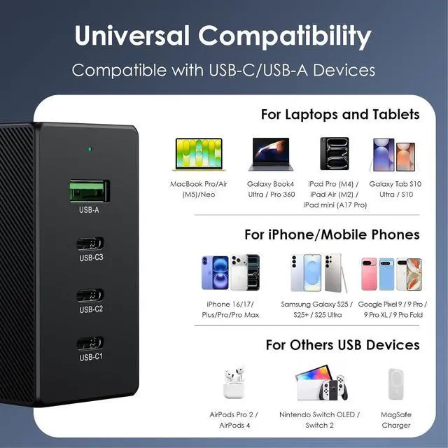 Alt view image 4 of 7 - Phone Charger Fast 130W Charging Type C Wall Charger Block Universal Travel Charger USB C Charger Block for iPhone 17/17 Plus/17 Pro Max/16/16 Plus/16 Pro Max/15 Pro Max/iPad Pro