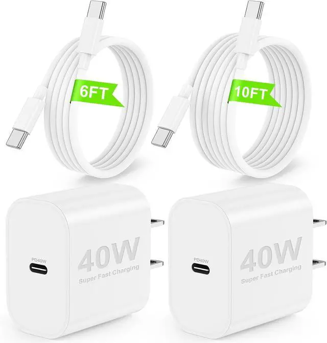 Main image of 40W iPhone17/16 Pro Max Charger Fast Charging 2Pack USB C Fast Charger Block for iPhone 17/16 Pro Max/15 Series/iPad Pro and More PD 3.0 Wall Charger with 6FT+10FT USB C to C Cable