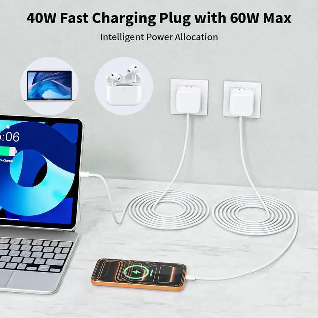 Alt view image 3 of 7 - 10 FT Braided Long USB C Cable Cord 1-Pack 40W iPhone 17 Charger with 60W Max Foldable Plug iPhone Charger Fast Charging Compatible with i Phone 17/17 Pro/16 Pro/16/16 e/16 Plus/15/iPad Air/MacBook