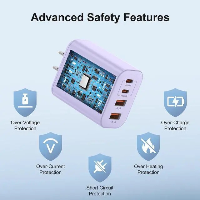 Alt view image 3 of 7 - 40W USB C Charger Block Type C Charger Fast Charging iPhone 17 16 15 Charger 2-Pack 4-Port Charging Block with 10FT Multiport Power Block for iPhone Air/iPhone17/16/15 Pro Max/iPad/(Purple)