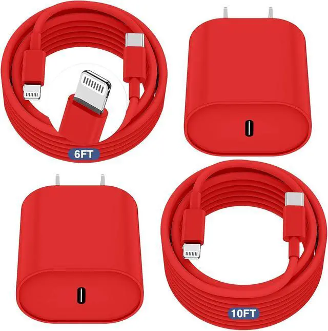 Main image of Fast Charger for iPhone 14 13 12 Charge Fast Charging 2Pack 6FT+10FT USB C to L Cable with 20W USB C for i Phone Charger Block Compatible with iPhone 14 13 12 Pro/14 Plus/13 Pro Max - Red