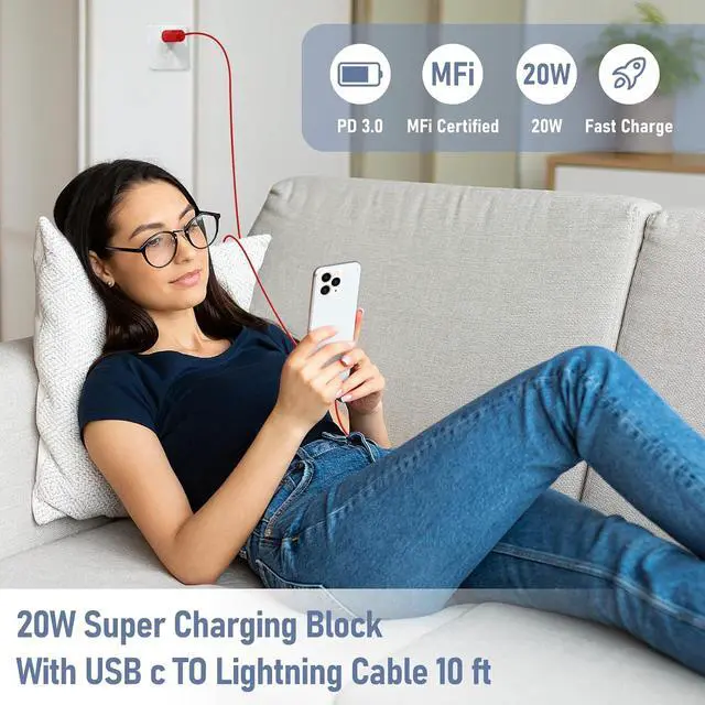 Alt view image 7 of 7 - Fast Charger for iPhone 14 13 12 Charge Fast Charging 2Pack 6FT+10FT USB C to L Cable with 20W USB C for i Phone Charger Block Compatible with iPhone 14 13 12 Pro/14 Plus/13 Pro Max - Red