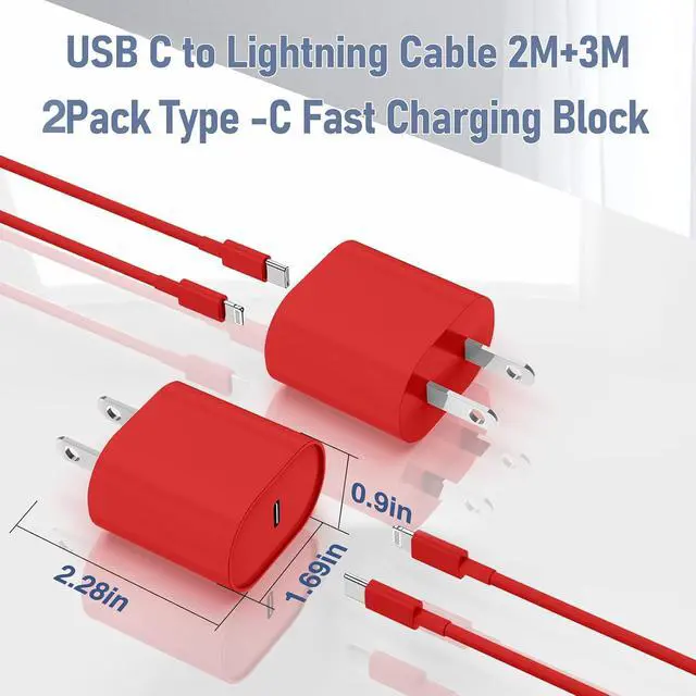 Alt view image 6 of 7 - Fast Charger for iPhone 14 13 12 Charge Fast Charging 2Pack 6FT+10FT USB C to L Cable with 20W USB C for i Phone Charger Block Compatible with iPhone 14 13 12 Pro/14 Plus/13 Pro Max - Red