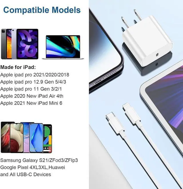 Alt view image 7 of 7 - iPhone 17 16 15 Charger and 10ft Type C to C Cable Cord Long 20W USB C Fast Wall Charging Block Plug Power Adapter Cube Brick for iPhone 17 Pro Max/17 Air/16 Pro/16 Plus/15/15 Mini/iPad/