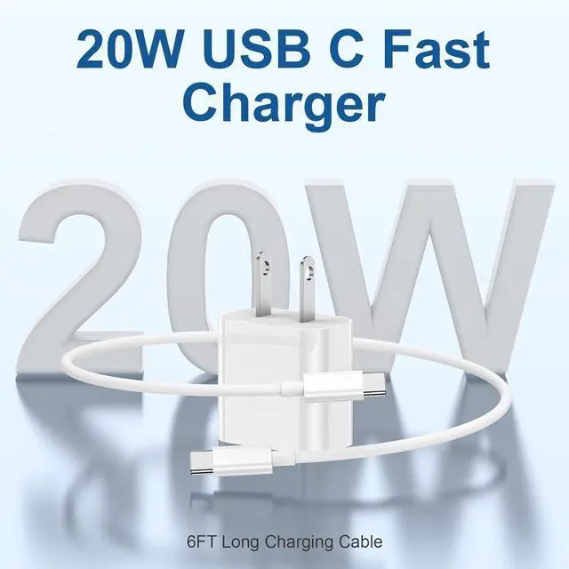 Alt view image 5 of 7 - iPhone 17 16 15 Charger and 10ft Type C to C Cable Cord Long 20W USB C Fast Wall Charging Block Plug Power Adapter Cube Brick for iPhone 17 Pro Max/17 Air/16 Pro/16 Plus/15/15 Mini/iPad/