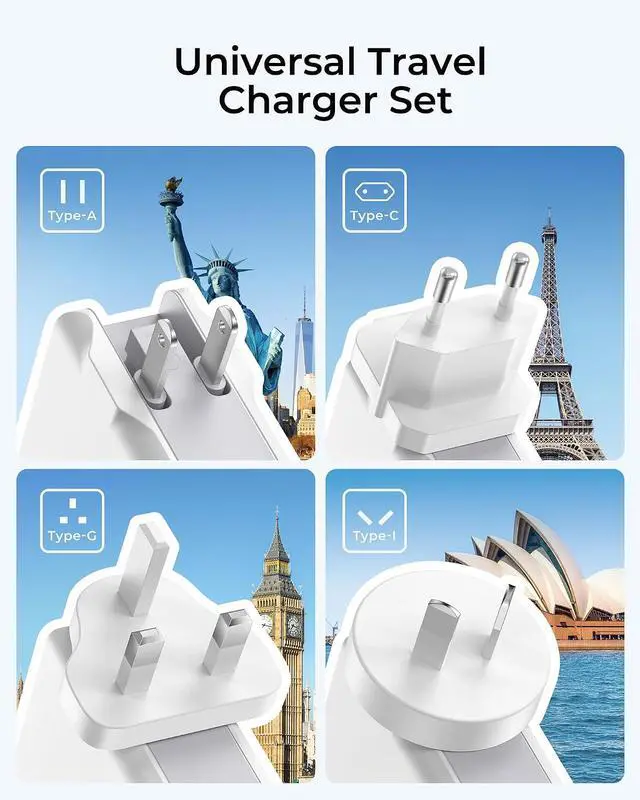Alt view image 2 of 7 - Multiport International USB Wall Charger 4 Port European USB C Adapter Foldable Cell Phone Charger Block Cube Travel Power Adapter for US to UK EU Europe AU Cruise Approved Charging Hub