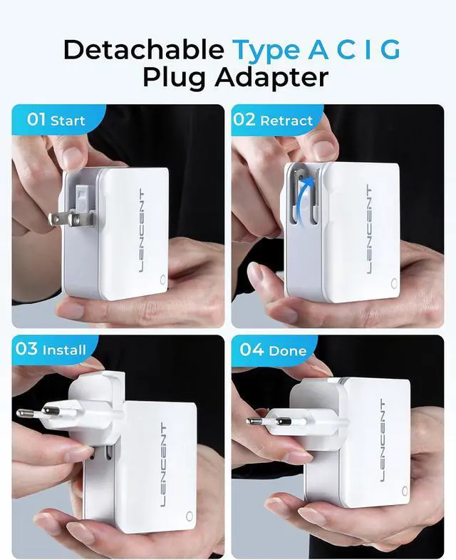 Alt view image 7 of 7 - Multiport International USB Wall Charger 4 Port European USB C Adapter Foldable Cell Phone Charger Block Cube Travel Power Adapter for US to UK EU Europe AU Cruise Approved Charging Hub