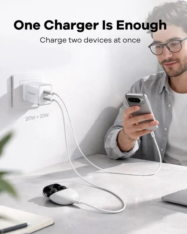 Alt view image 3 of 7 - 45W Fast Charging Charger for Google Pixel 10/10 Pro/10 Pro XL/9/9 Pro/9 Pro XL/9a/10a/Fold Full Speed Same as Original Phone USB-C PPS Dual Port Compact GaN Foldable 6.6FT Braided Cable