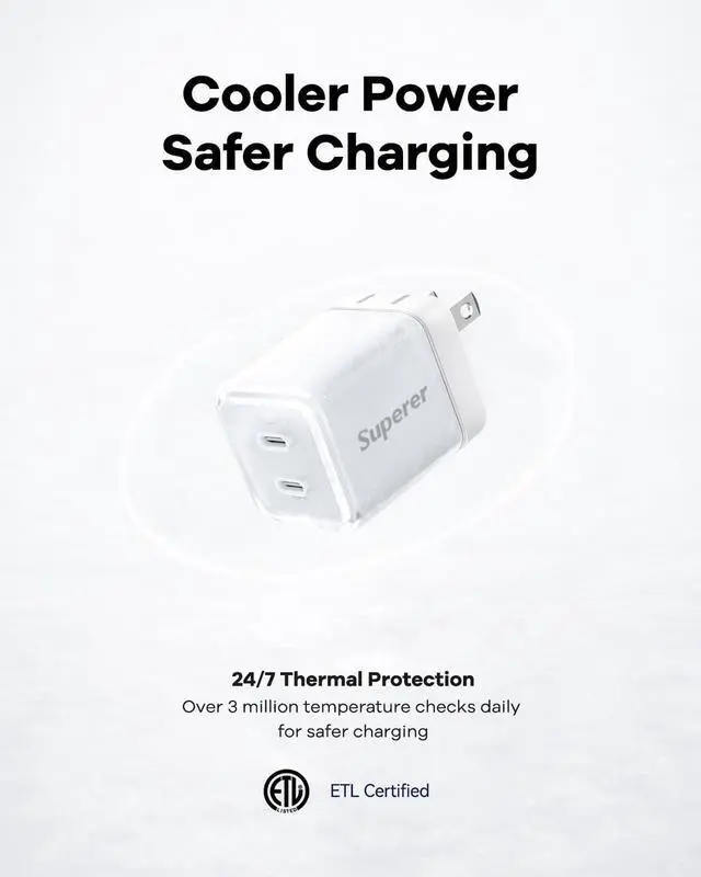 Alt view image 6 of 7 - 45W Fast Charging Charger for Google Pixel 10/10 Pro/10 Pro XL/9/9 Pro/9 Pro XL/9a/10a/Fold Full Speed Same as Original Phone USB-C PPS Dual Port Compact GaN Foldable 6.6FT Braided Cable