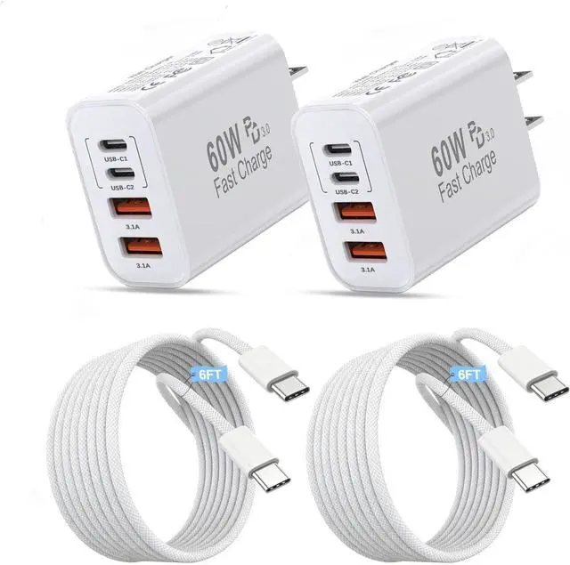 Main image of iPhone 17 16 Charger Fast Charging 60W USB C Charger 4Port USB A/C Charger Block Multiport Power Adapter 6FT Woven USB C to C Cable for iPhone 17 Pro Max/Air/17e/16 ProMax/16e/15 Plus iPad