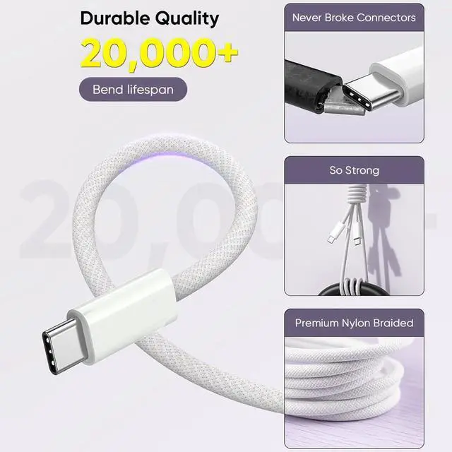 Alt view image 4 of 7 - iPhone 17 16 Charger Fast Charging 60W USB C Charger 4Port USB A/C Charger Block Multiport Power Adapter 6FT Woven USB C to C Cable for iPhone 17 Pro Max/Air/17e/16 ProMax/16e/15 Plus iPad