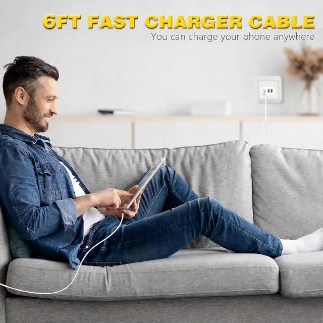 Alt view image 7 of 7 - iPhone 17 16 Charger Fast Charging 60W USB C Charger 4Port USB A/C Charger Block Multiport Power Adapter 6FT Woven USB C to C Cable for iPhone 17 Pro Max/Air/17e/16 ProMax/16e/15 Plus iPad