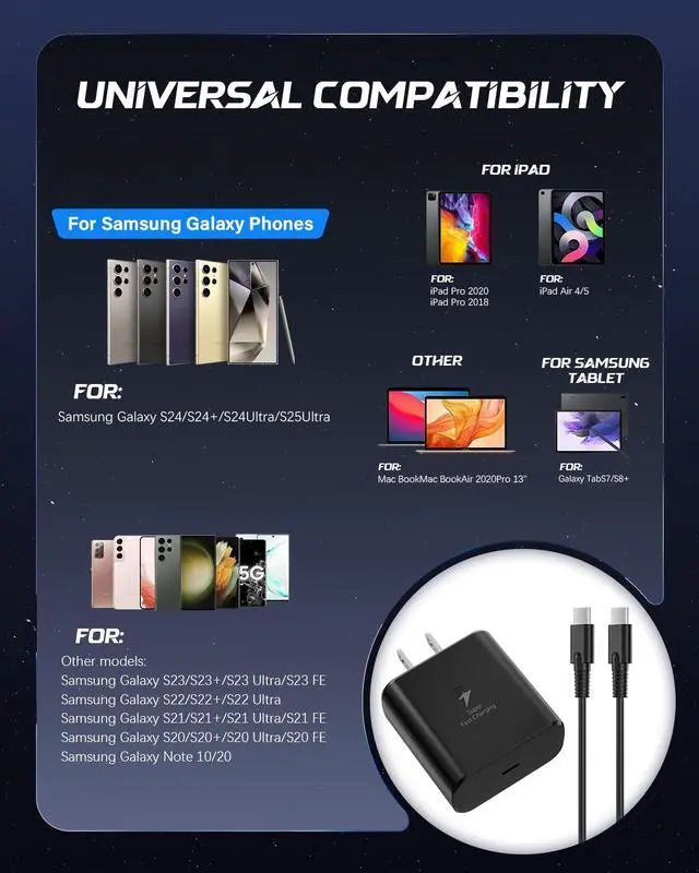 Alt view image 5 of 7 - 2026 New 45W Super Fast Charger USB C Android Phone Type C Charger Fast Charging Block with 6FT Cord for Galaxy S26/S26 Ultra/S26+/S25 Ultra/S25/S24 Ultra/S24/S23 Ultra/S22/S21/S20/Note 10