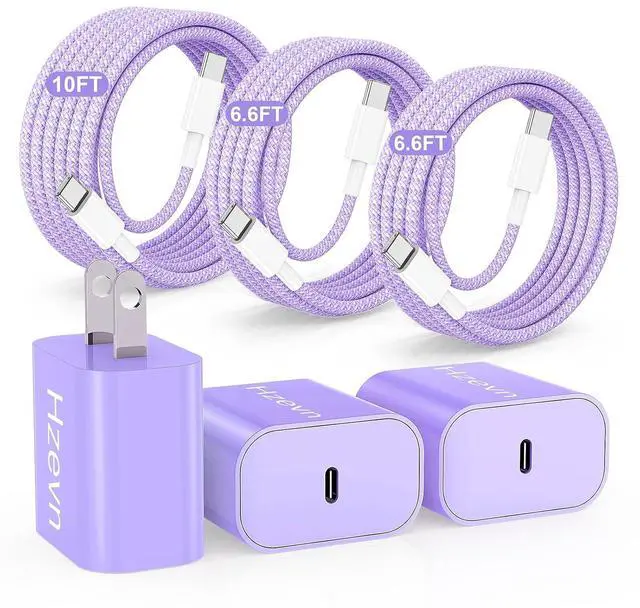 Main image of 20W USB C Fast Charging for iPhone 17 Air/16/15 Pro Max 3Pack Colorful Mixed Charger Block with Braided Long USB C to C Cables (6/6/10ft) Compatible with iPhone16/15 Pro/15 Plus/iPad Pro