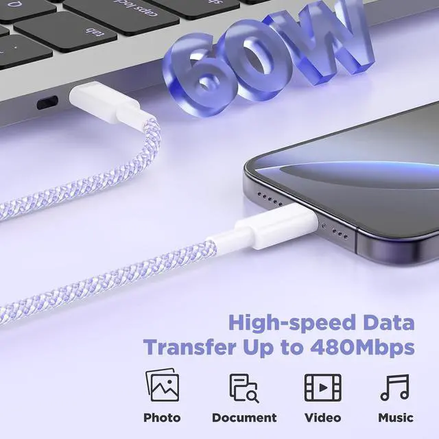 Alt view image 3 of 7 - 20W USB C Fast Charging for iPhone 17 Air/16/15 Pro Max 3Pack Colorful Mixed Charger Block with Braided Long USB C to C Cables (6/6/10ft) Compatible with iPhone16/15 Pro/15 Plus/iPad Pro