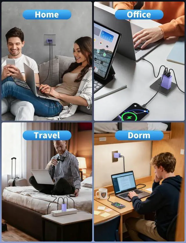 Alt view image 7 of 7 - 2Pack 65W USB C Charger Block 3Port Fast Charging Adapter Type C Fast Charging Blocks Cube PD USBC Wall Plug+QC3.0 USB A Charger Brick for MacBook Pro/Air iPad iPhone17/16 S26/S25&More-Purple