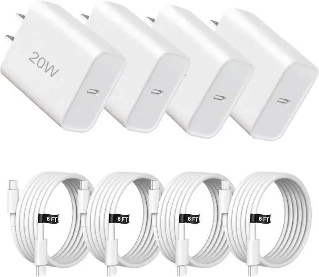 Main image of Phone Charger Fast Charging 4 Pack 20W Portable Charger with 6FT USB C Cable for iPhone 17/Pro/Pro Max/17 Air/16/16 Pro/16 Pro Max/15/Plus/Pro/Pro Max (White USB Type C)