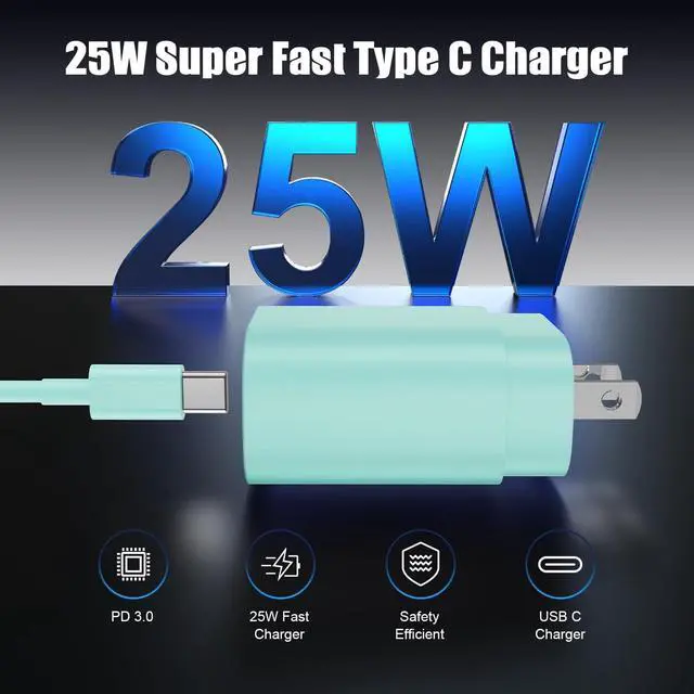 Alt view image 2 of 7 - Type C Charger Fast Charging for Galaxy S25/S24/S23/S22/Note 20 4Pack 25W Super USB C Fast Charger Block with (6ft+10ft) x2 Cables for iPhone 15/16 Pro Max/Plus Android Phones - Green